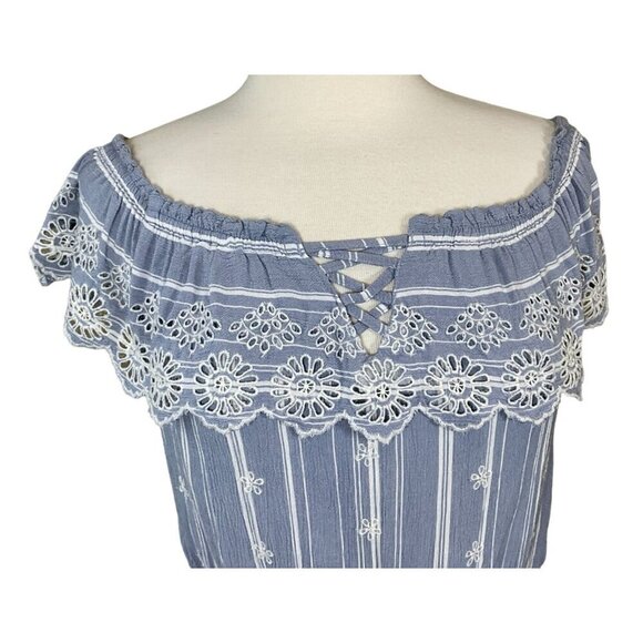 American Eagle Cutwork Floral Embroidered Ruffled Off The Shoulder Crop Top LG - Picture 2 of 10